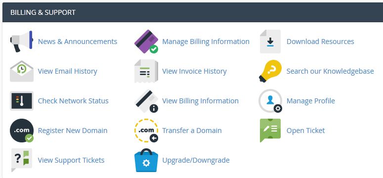 cPanel link to customer control panel