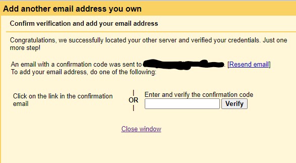 GMail connection verification message